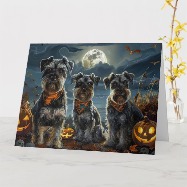 Schnauzer Halloween Spooky  Card (Yellow Flower)