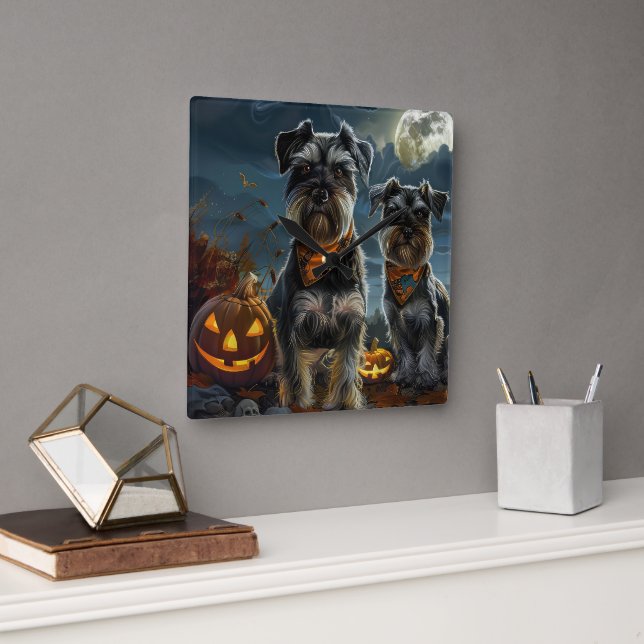 Schnauzer Halloween Spooky  Square Wall Clock (Office)