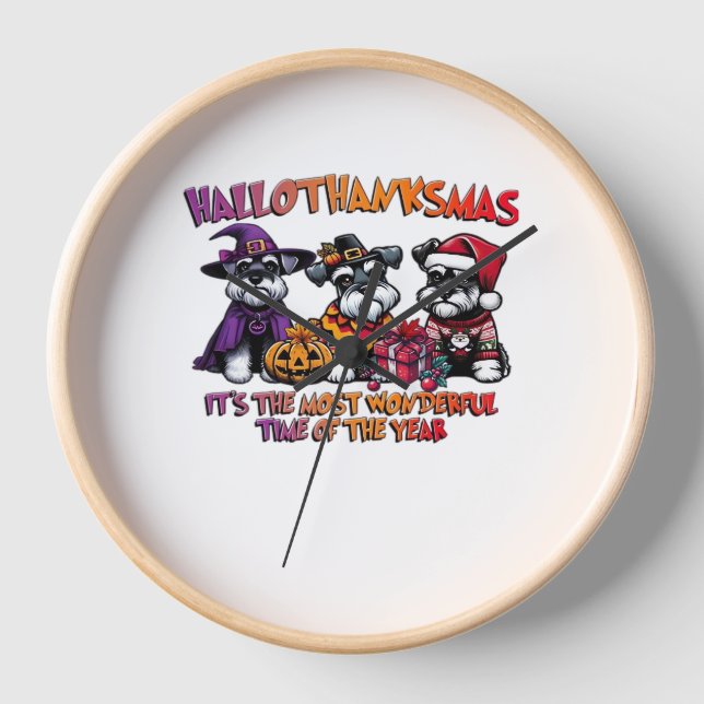 Schnauzer Halloween Thanksgiving Christmas Classic Clock (Front)
