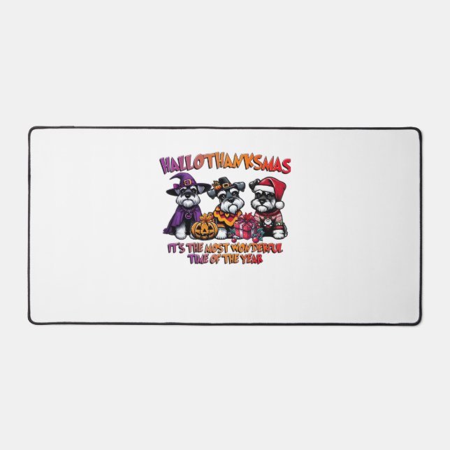 Schnauzer Halloween Thanksgiving Christmas Classic Desk Mat (Front)