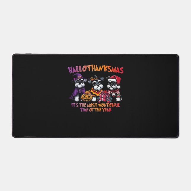 Schnauzer Halloween Thanksgiving Christmas Classic Desk Mat (Front)