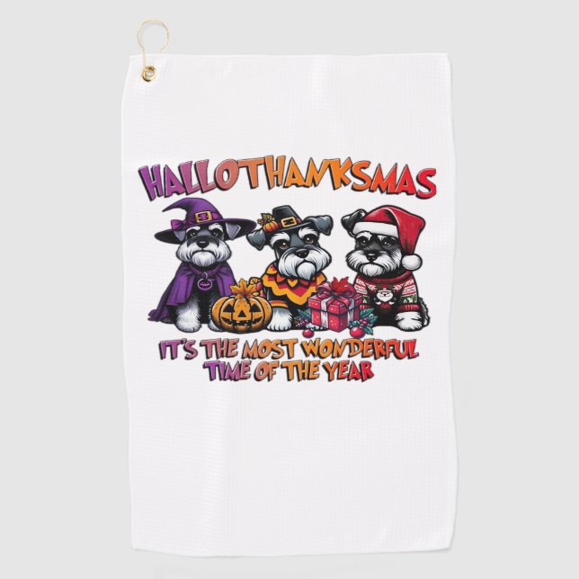 Schnauzer Halloween Thanksgiving Christmas Classic Golf Towel (Front)