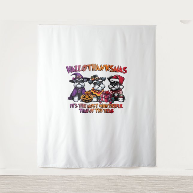 Schnauzer Halloween Thanksgiving Christmas Classic Tapestry (Front)