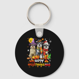 Schnauzer Happy Hallothanksmas Dog Lover Christmas Keychain