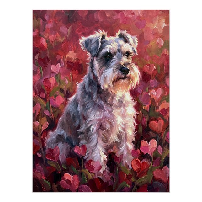 Schnauzer Heart Shaped Wildflowers Poster (Front)