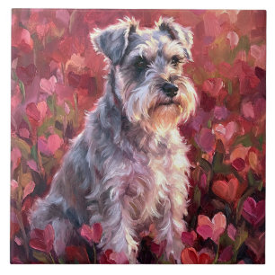 Schnauzer Heart Shaped Wildflowers Tile