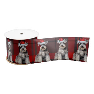 Schnauzer Holiday Red Plaid Funny Dog Christmas Satin Ribbon