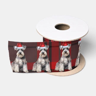 Schnauzer Holiday Red Plaid Funny Dog Christmas Satin Ribbon