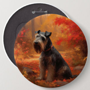 Schnauzer in Autumn Leaves Fall Inspire 6 Inch Round Button