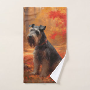 Schnauzer in Autumn Leaves Fall Inspire Bath Towel Set