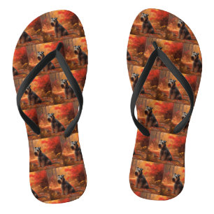 Schnauzer in Autumn Leaves Fall Inspire Flip Flops