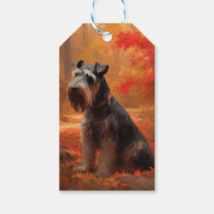 Schnauzer in Autumn Leaves Fall Inspire Gift Tags
