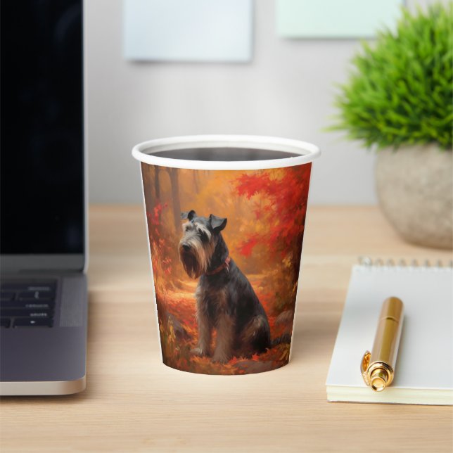 Schnauzer in Autumn Leaves Fall Inspire Paper Cups (Insitu)