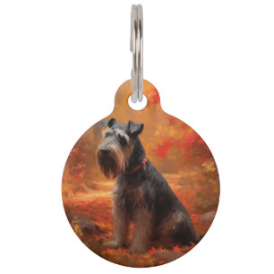 Schnauzer in Autumn Leaves Fall Inspire Pet Tag
