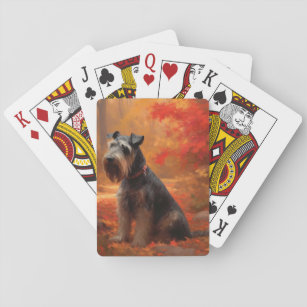 Schnauzer in Autumn Leaves Fall Inspire Playing Cards