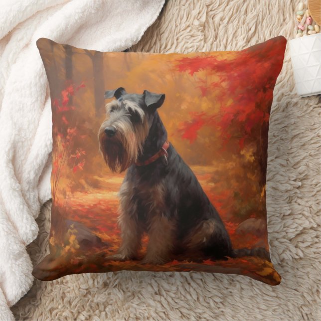 Schnauzer in Autumn Leaves Fall Inspire Throw Pillow (Blanket)