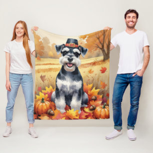 Schnauzer In Autumn Leaves Thanksgiving Art Fleece Blanket