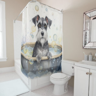 Schnauzer In Bathtub Watercolor Dog Art