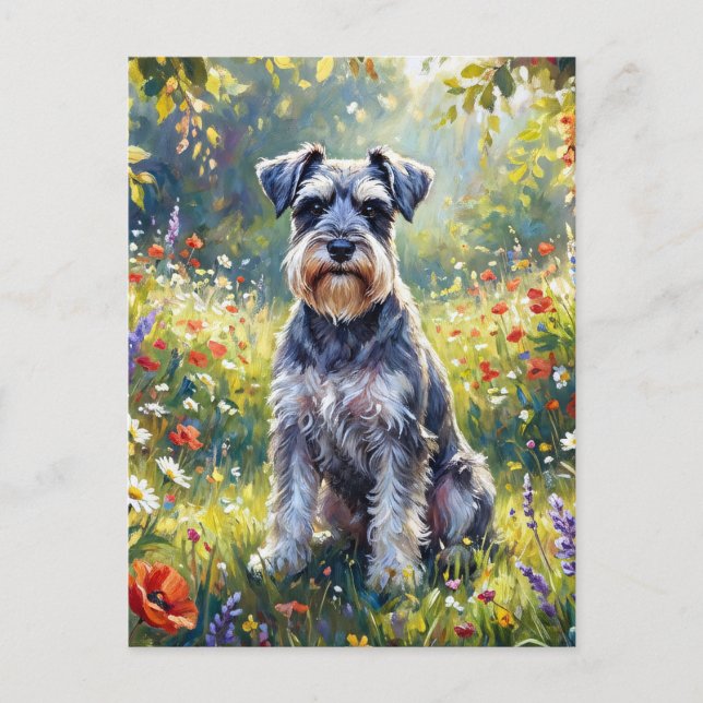 Schnauzer in Wildflower Meadow Postcard (Front)
