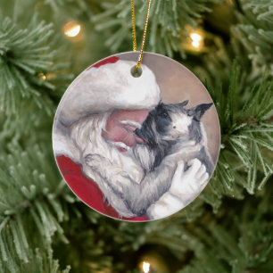 Schnauzer Kissing Père Noël Chien Art ornement de 