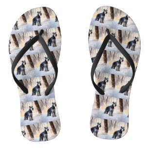 Schnauzer Let It Snow Christmas Flip Flops