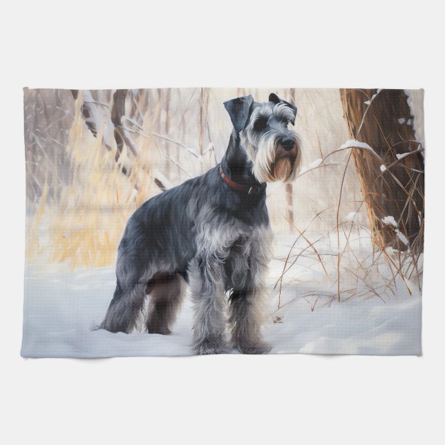 Schnauzer Let It Snow Christmas Kitchen Towel (Horizontal)