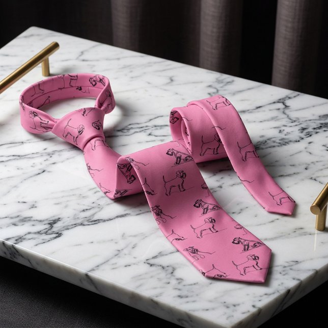 Schnauzer Line Art pink Tie (Miniature Schnauzer Line Art Pink Tie)