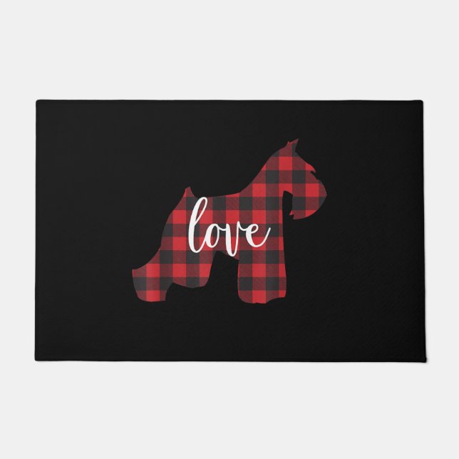 Schnauzer Lover | Buffalo Plaid Schnauzer Mom Love Doormat (Front)