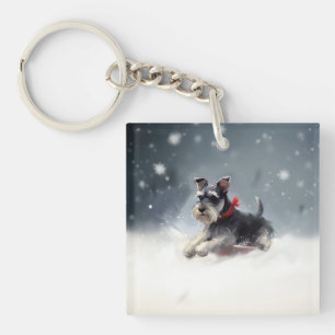 Schnauzer miniature neige de Noël hiver