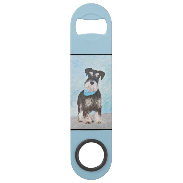 Schnauzer (Miniature) Painting - Cute Original Dog Bar Key (Back)