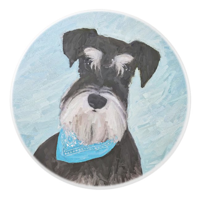 Schnauzer (Miniature) Painting - Cute Original Dog Ceramic Knob (Front)