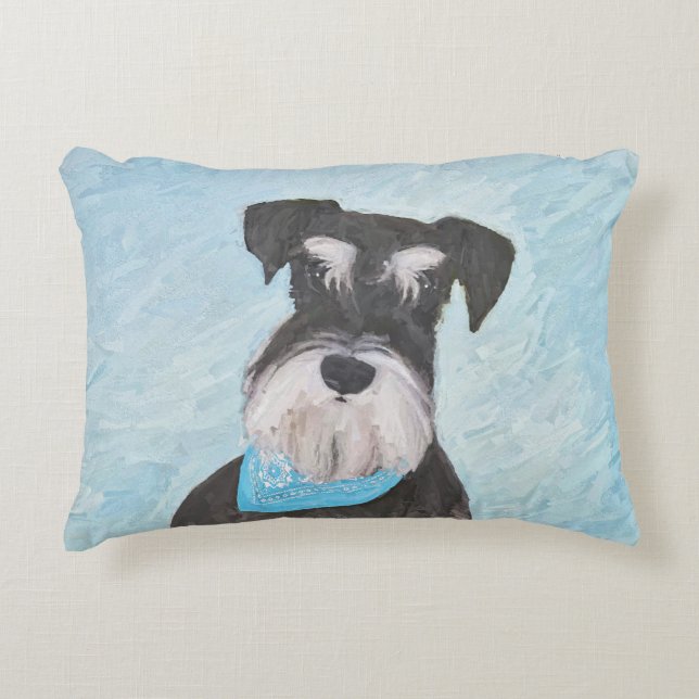 Schnauzer (Miniature) Painting - Cute Original Dog Decorative Pillow (Front)