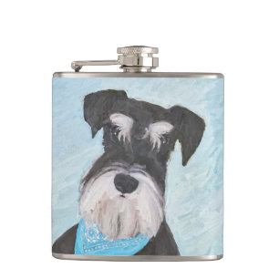 Schnauzer (Miniature) Painting - Cute Original Dog Hip Flask
