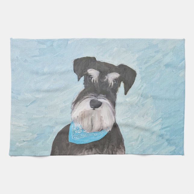 Schnauzer (Miniature) Painting - Cute Original Dog Kitchen Towel (Horizontal)