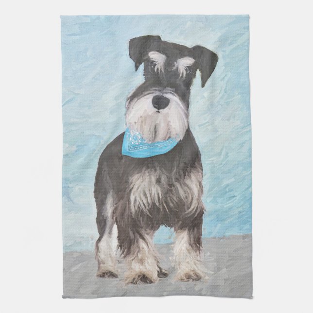 Schnauzer (Miniature) Painting - Cute Original Dog Kitchen Towel (Vertical)