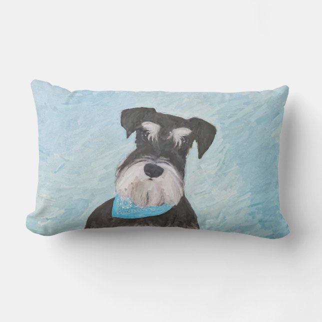 Schnauzer (Miniature) Painting - Cute Original Dog Lumbar Pillow (Front)