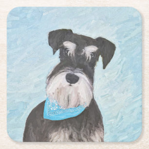 Schnauzer (Miniature) Painting - Cute Original Dog Square Paper Coaster
