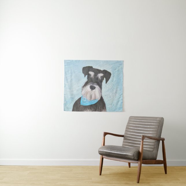 Schnauzer (Miniature) Painting - Cute Original Dog Tapestry (In Situ (Horizontal))