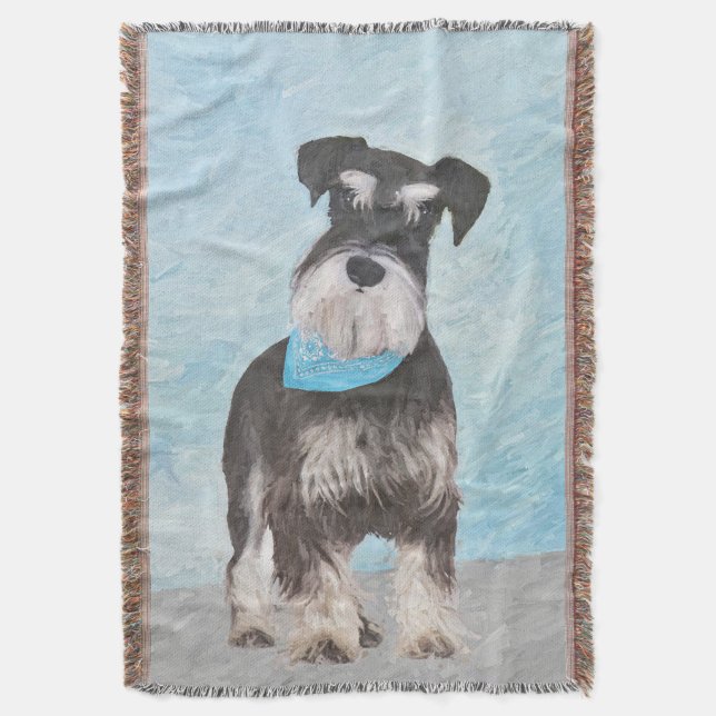 Schnauzer (Miniature) Painting - Cute Original Dog Throw Blanket (Front Vertical)
