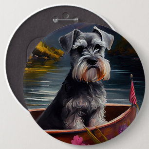 Schnauzer on a Paddle: A Scenic Adventure 6 Inch Round Button