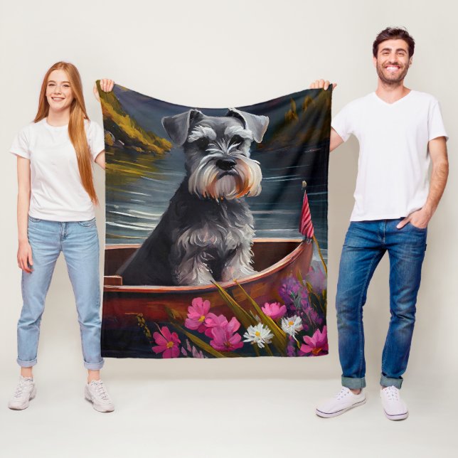 Schnauzer on a Paddle: A Scenic Adventure Fleece Blanket (In Situ)