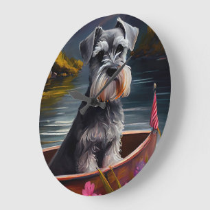 Schnauzer on a Paddle: A Scenic Adventure Large Clock
