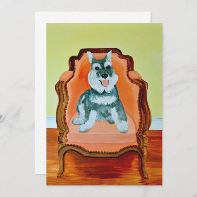 Schnauzer on a Velvet Chair Greeting Card (Front/Back)