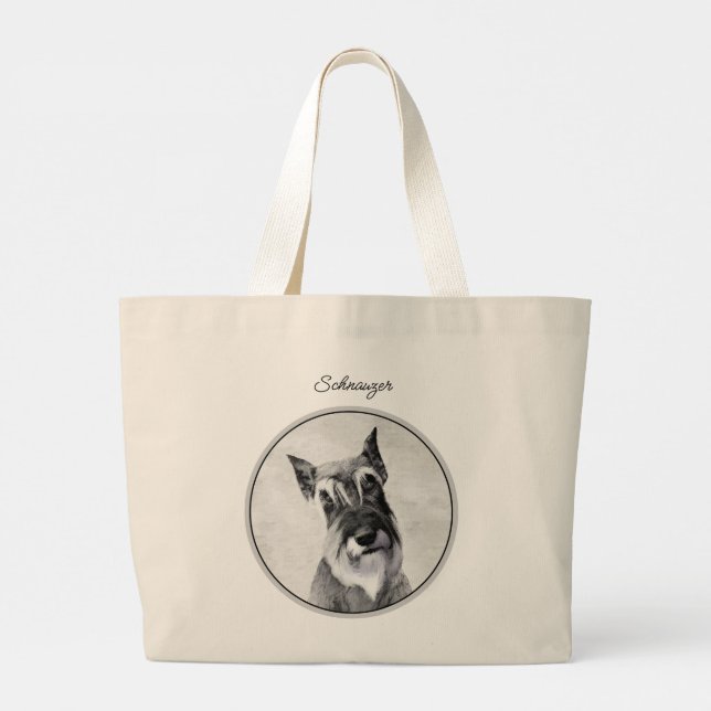 Schnauzer Painting Giant Cropped Original Dog Art Large Tote Bag (Back)