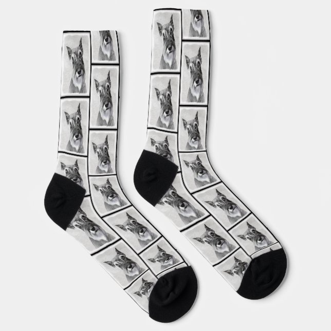 Schnauzer Painting Giant Cropped Original Dog Art Socks (Right)