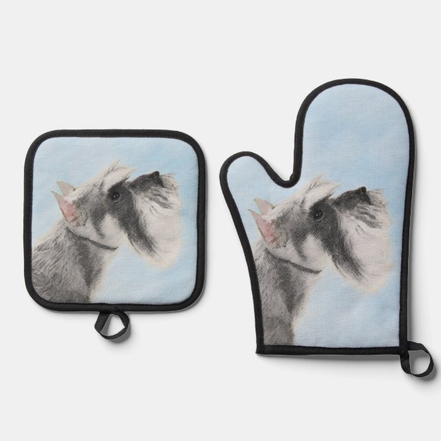 Schnauzer Painting Giant Standard Cropped Dog Art Oven Mitt & Pot Holder Set (Front)