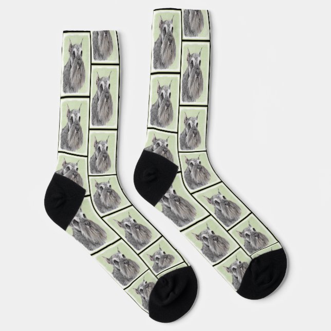 Schnauzer Painting Giant Standard Cropped Dog Art Socks (Right)