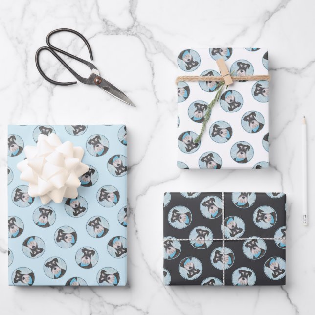 Schnauzer Painting Miniature Uncropped Pet Dog Art Wrapping Paper Sheet (Front)