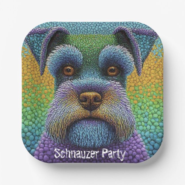 Schnauzer Party Dog Edit Text Personalize Paper Plate (Front)