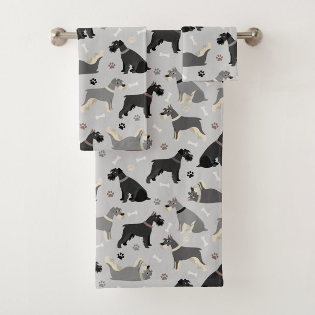 Schnauzer Paws and Bones Bath Towel Set (Insitu)